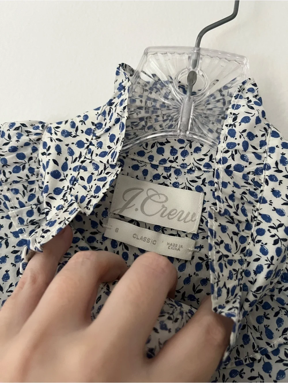 J Crew Liberty Of London Classic Fit Shirt Ed Blue Floral Ruffle Collar 6 Cotton
